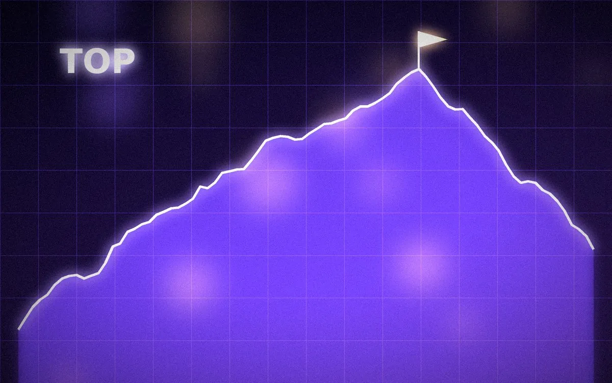 山の頂上のような形をした株価チャートと、頂点の印のイメージ